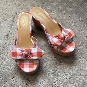J. Crew Pink and Orange Gingham Knotted Platform Mules